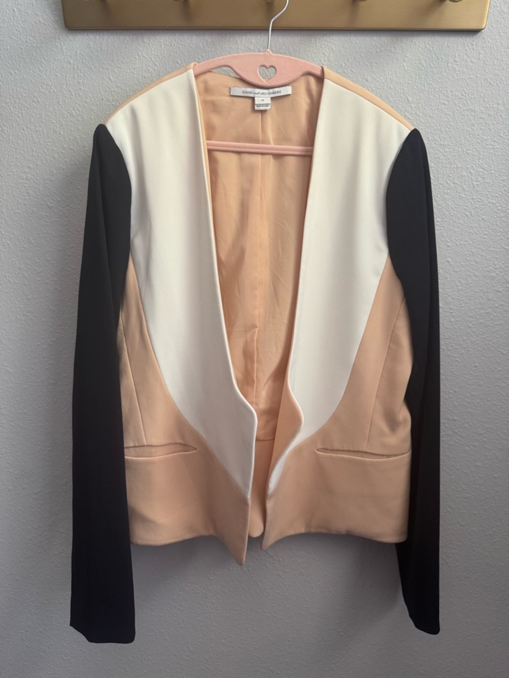 Diane Von Furstenberg Colorblock Open Blazer Jacket - Peach, White & Navy